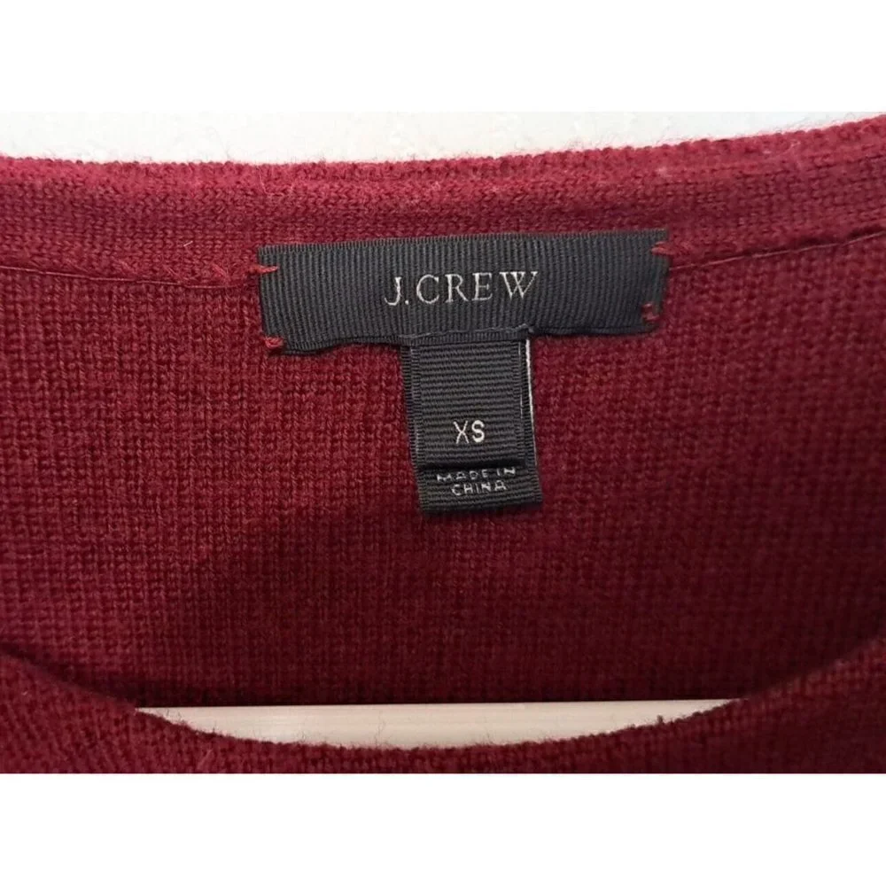 J.Crew XS Burgundy Merino Wool Long Sleeve Tunic Patch Pockets